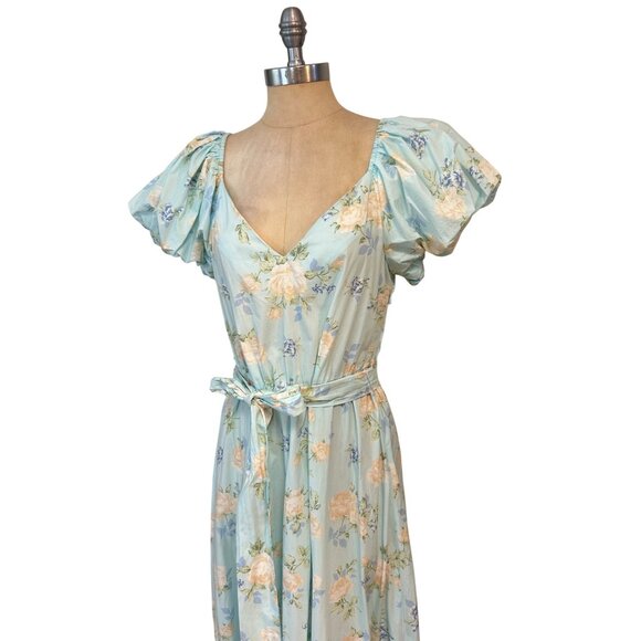 LoveShackFancy X Target Estelle Maxi Dress Puff Sleeve Blue Floral size 2 - Picture 3 of 7